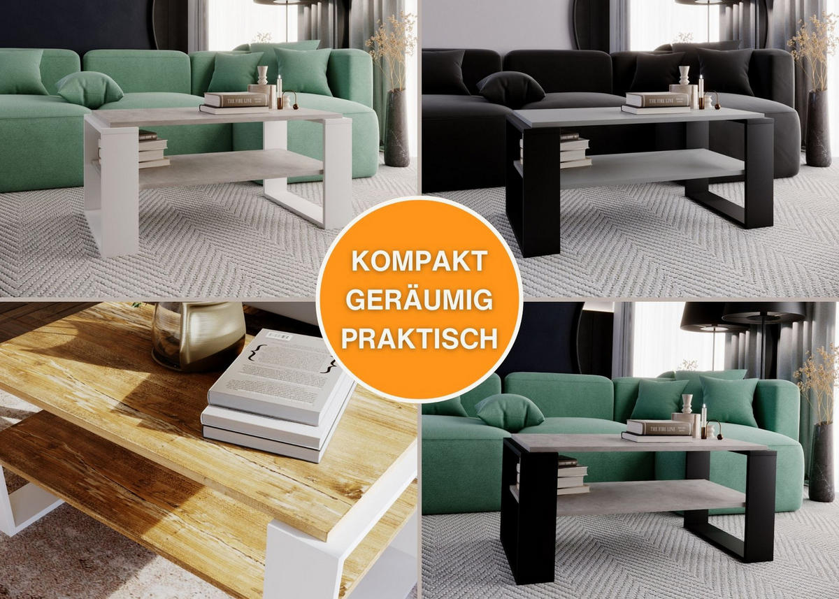 COUCHTISCH Holzwerkstoff rechteckig stabil Grau 42/54/96cm - Weiß/Grau, Holzwerkstoff (53.8/96/42cm) - CraftPAK