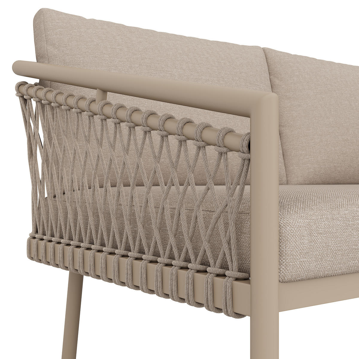 LOUNGESET Modern Khaki Handgewebtes Seil - Hellbraun, Metall - FLIEKS