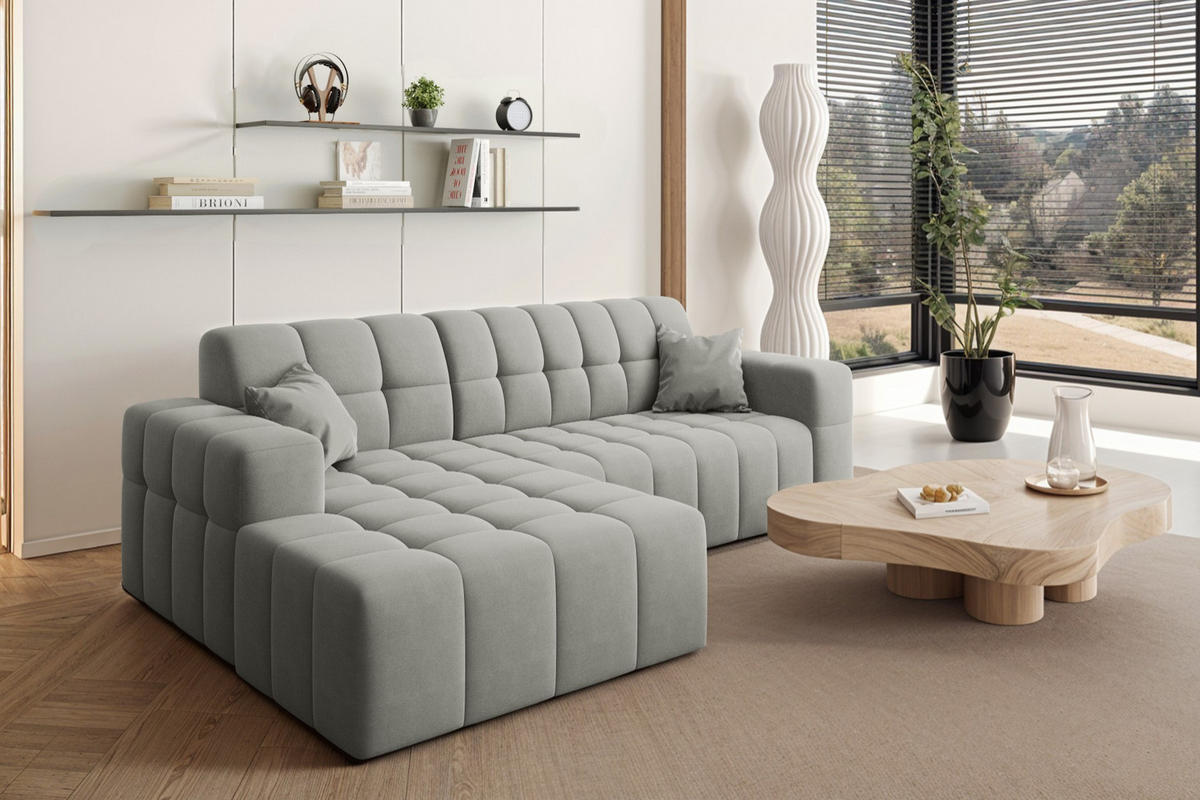 ECKSOFA L-förmiges Nimes Velours Stoff Grau Links - Grau, Holz/Kunststoff (168/265cm) - Kaiser Möbel