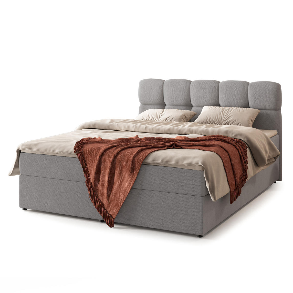 BOXBETT MERU 180x200 cm mit Matratze und Topper - Grau - Grau, Holz (180/200cm) - MASSENO