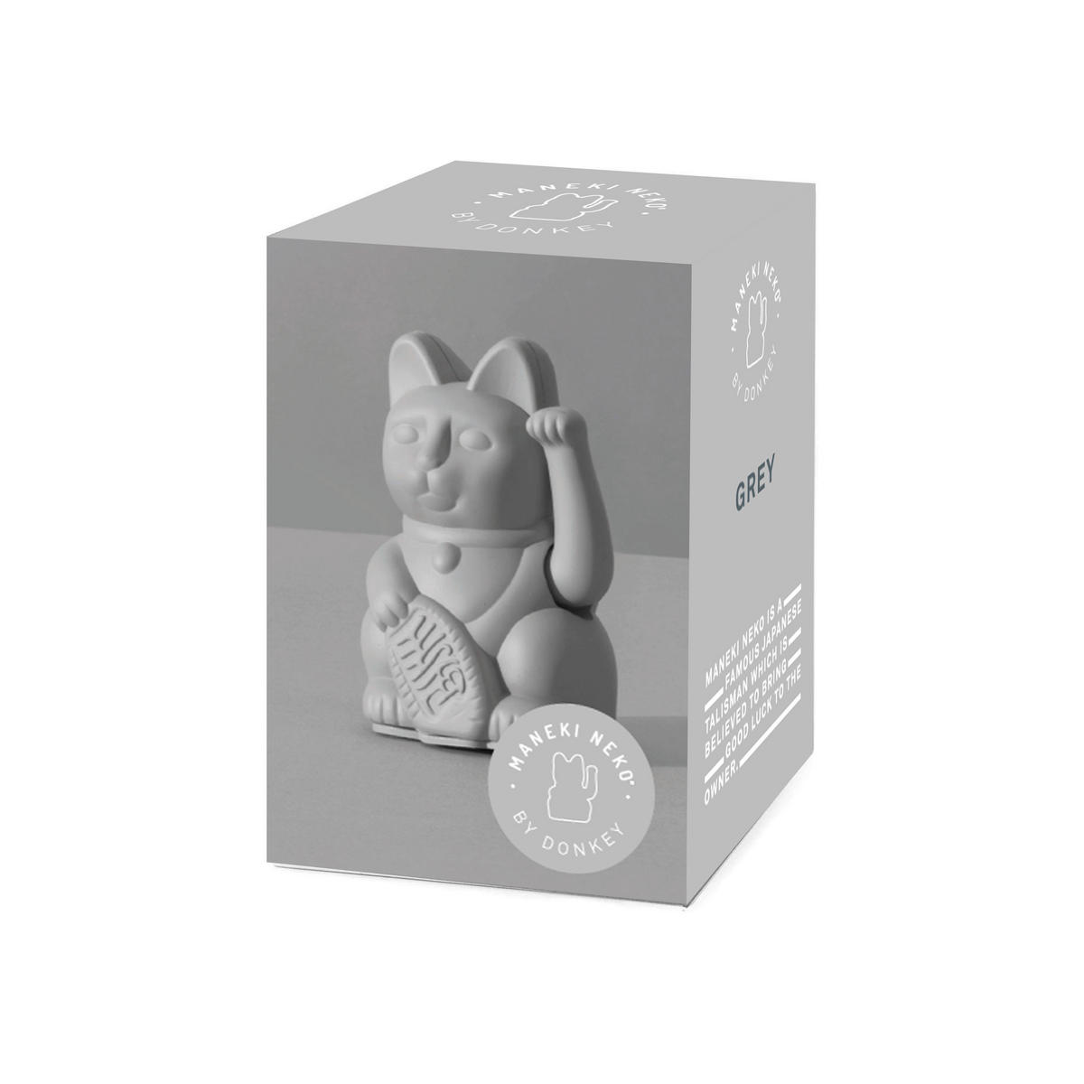 WINKEKATZE Lucky Cat Mini Maneki Neko, Kunststoff, Grey, 9.8 cm - Grau, Kunststoff (6.7/9.8/5.2cm) - Donkey Products