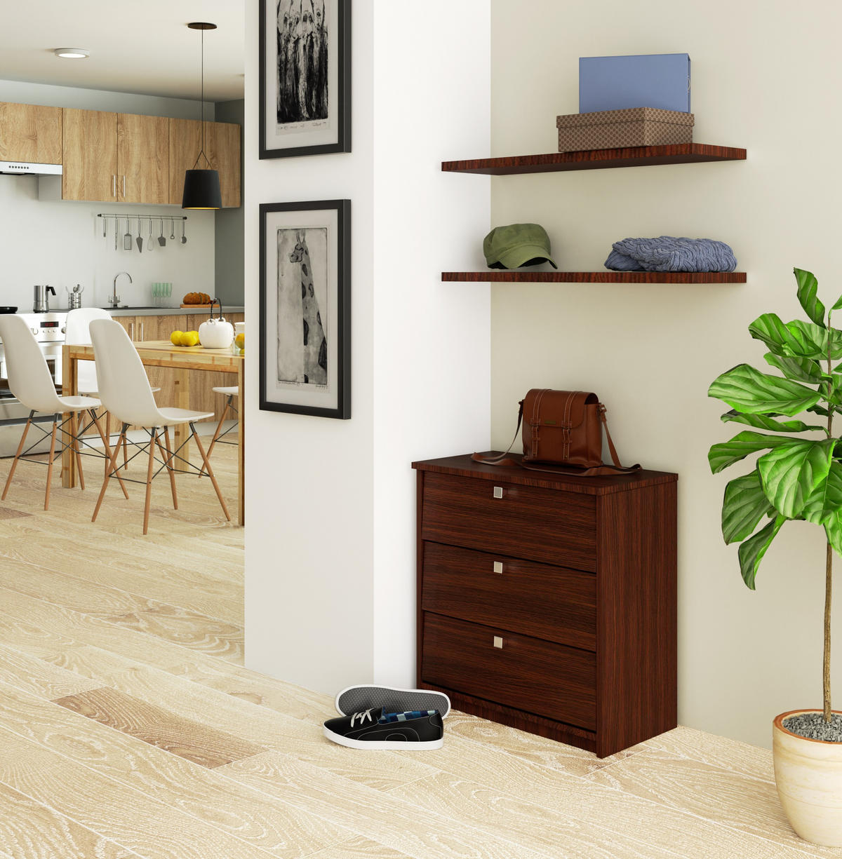 SCHUHSCHRANK Wengefarben 60x31x62 cm - Wengefarben/Silberfarben, Holzwerkstoff/Metall (60/62/31cm) - Akord