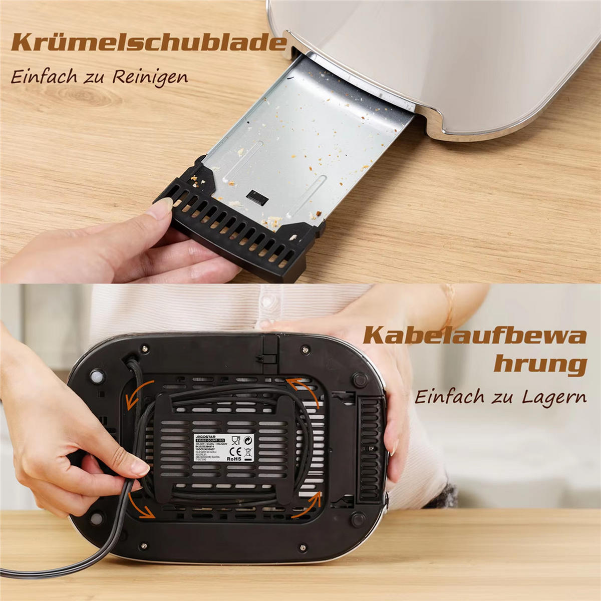 TOASTER 2 Scheiben 6 Stufen Liftfunktion 800W Edelstahl - Beige, Metall (15.5/18/24cm) - Kaket