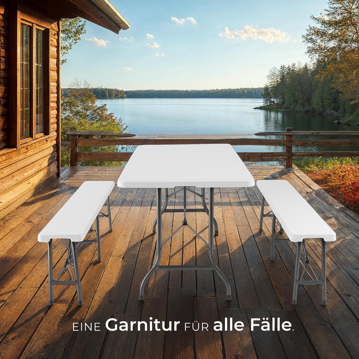 CAMPINGTISCHGARNITUR Panja,mit Tragegriffen,weiß - Weiß, Kunststoff (180/74/72cm) - tectake