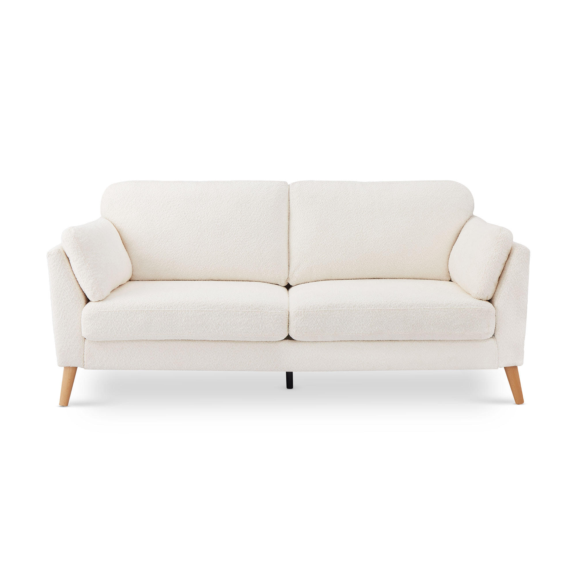 SOFA 2-Sitzer Maja Skandinavisches mit weißer Bouclé - Weiß/Akaziefarben, Holz/Holzwerkstoff (195/86/80cm) - Sicaan