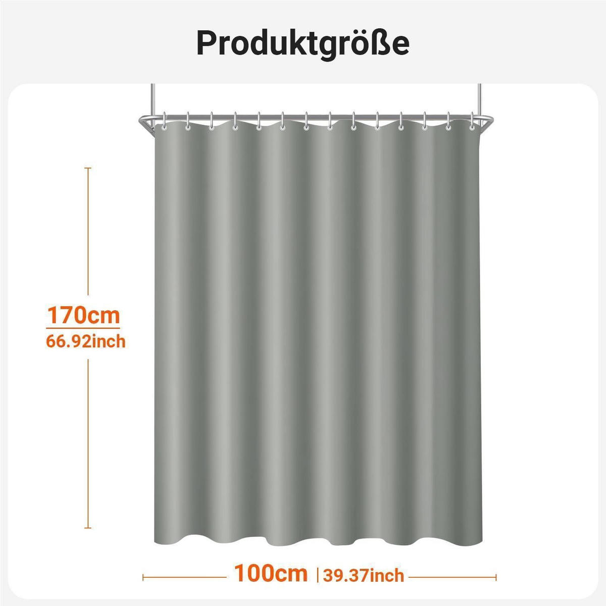 DUSCHVORHANG Grau 100 x 170 cm mit beschwertem Saum, wasserabweisend, waschbar - Grau, Textil (100/170cm)