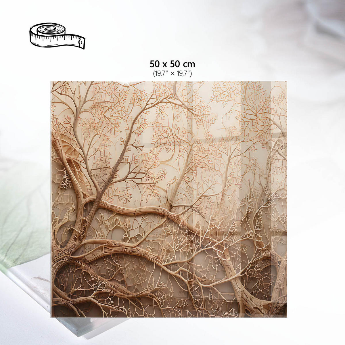 TISCHPLATTE 50x50 cm – Hauptzweige - Beige, Glas (50/50/0.4cm) - Wallfluent