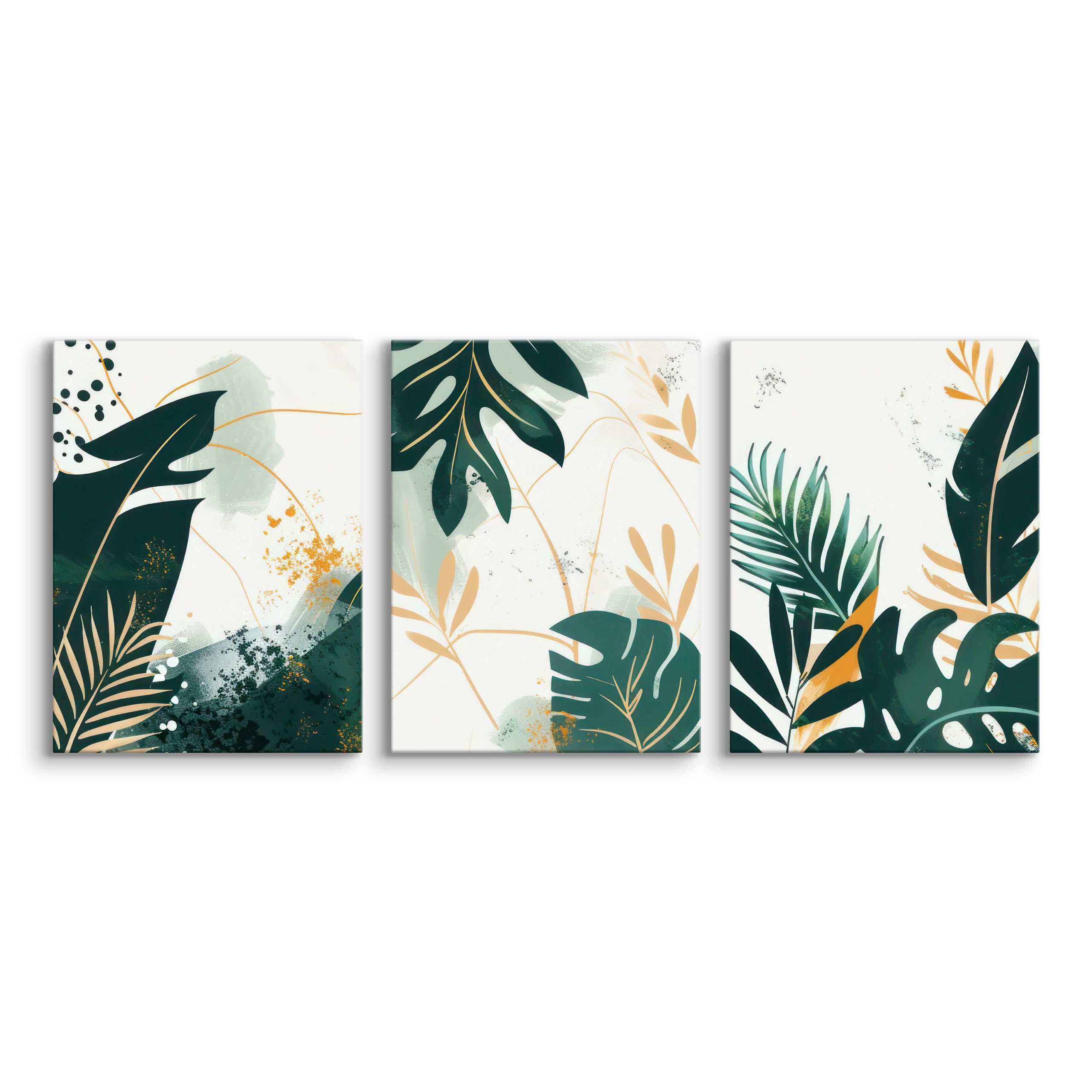 LEINWANDBILDER 3-es Set Blätter Pflanzen - Beige/Weiß, Textil (90/40cm) - Muralo