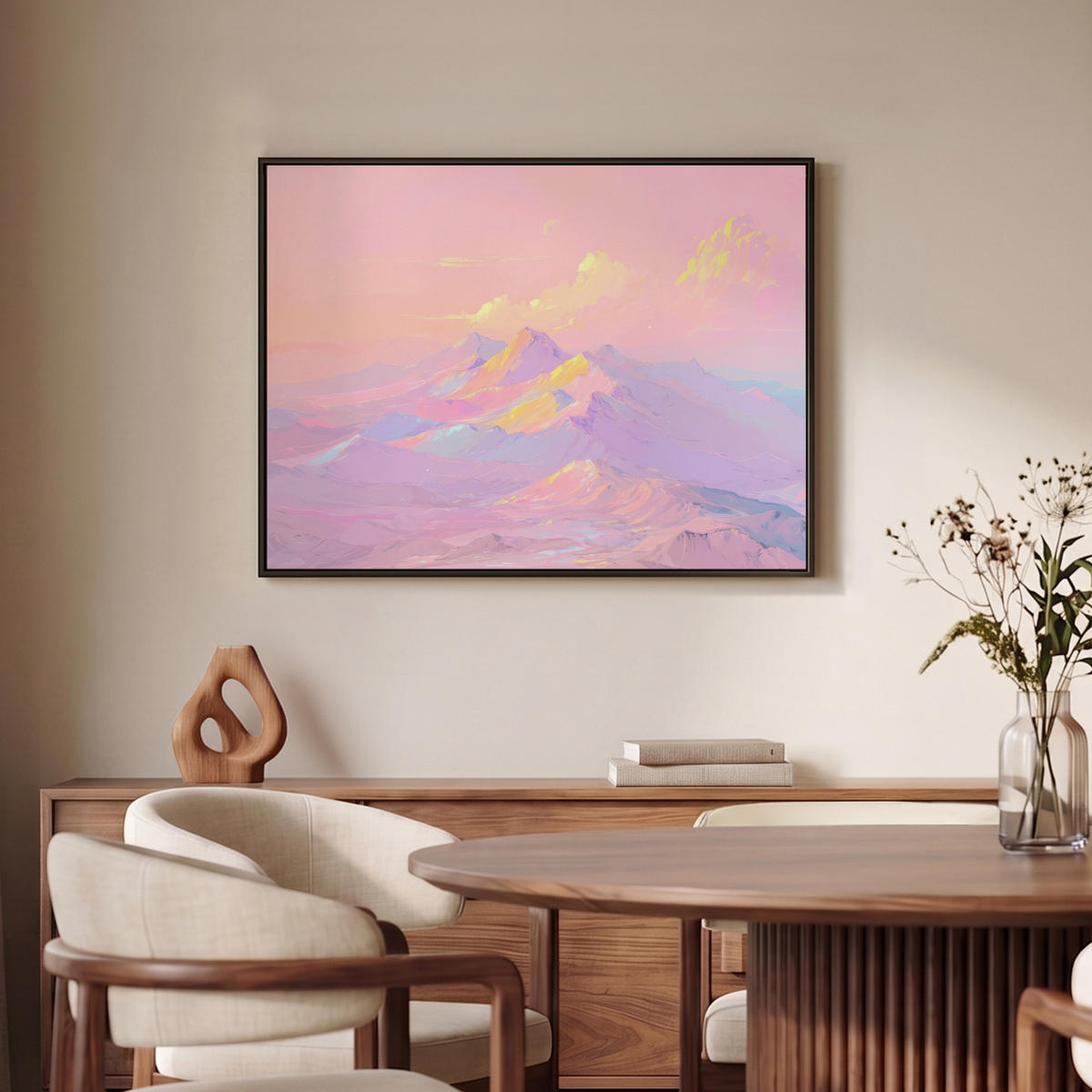 LEINWAND Bilder mit Rahmen - Berggipfel - Wolken - Verträumt - 70x50 - Hellrosa, Textil (70/50cm) - OnlyWow