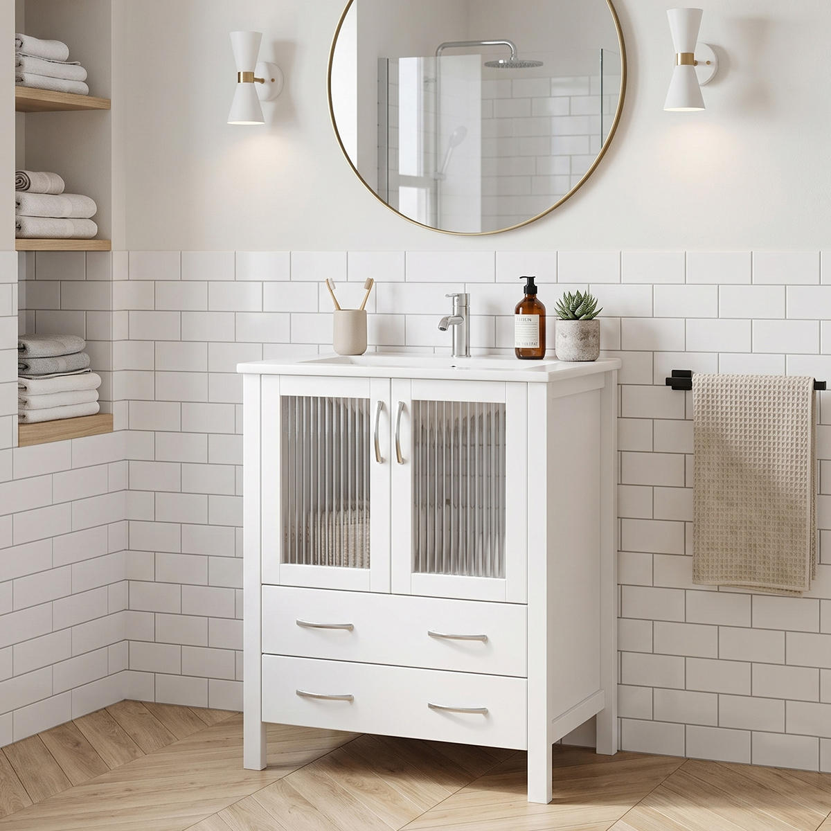 KOUPELNOVÁ SKŘÍŇKA S UMYVADLEM bílá 61 cm, volně stojící - bílá, kompozitní dřevo (61/86/47cm) - Urban Meuble