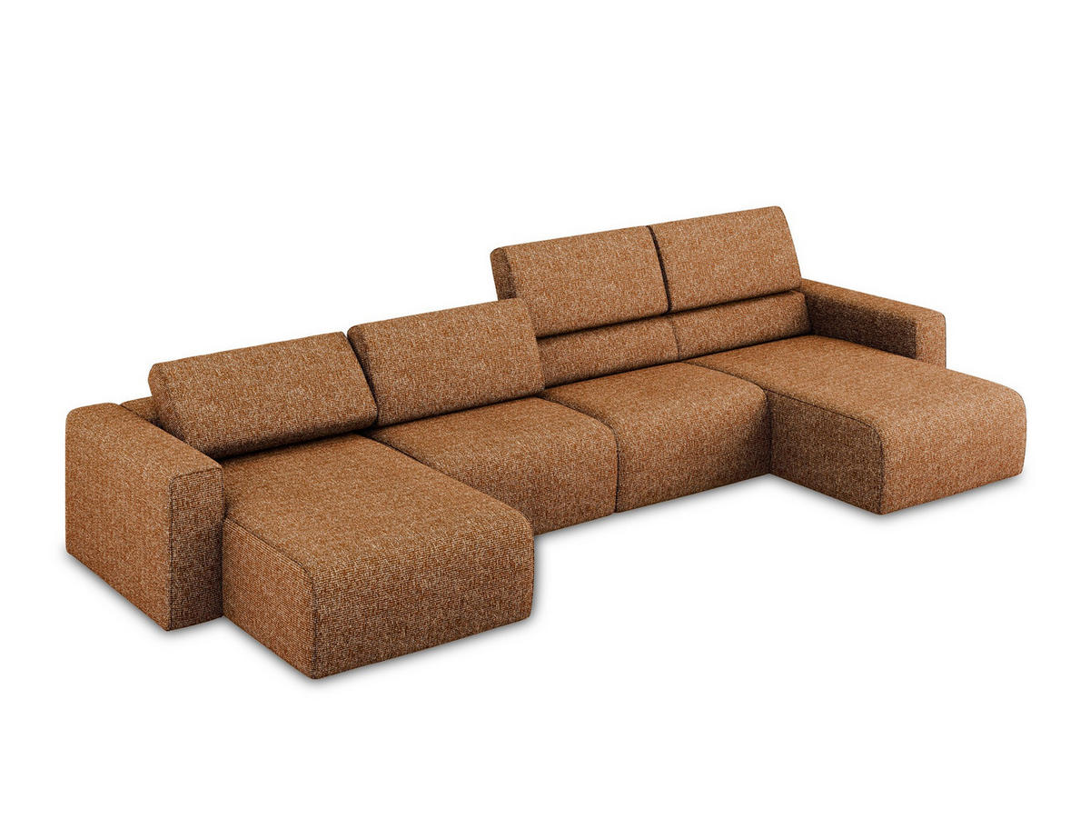 WOHNLANDSCHAFT Strukturstoff Stoff Orange - Terra cotta/Schwarz, Kunststoff/Textil (404/80/167cm) - Makamii