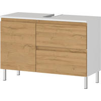 WASCHBECKENUNTERSCHRANK Weiß und Eiche Grandson 80x34x56 cm mit Chromfüßen VEER - Weiß, Holz/Metall (80/56/34cm) - KADIMA DESIGN