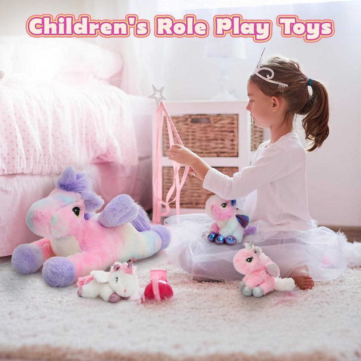 PLÜSCHTIER Einhorn 50 cm Set mit 3 Babys, leuchtet im Dunkeln - Multicolor, Textil (40/50cm)