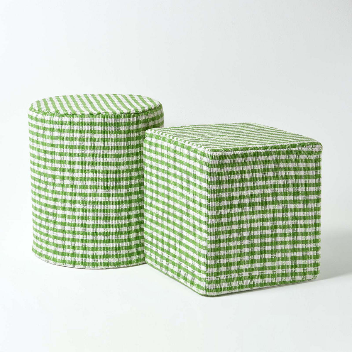 SITZPOUF Vichy-Karo grün, Hocker rund 40/40/42 cm - Grün, Textil (40/42/40cm) - Homescapes
