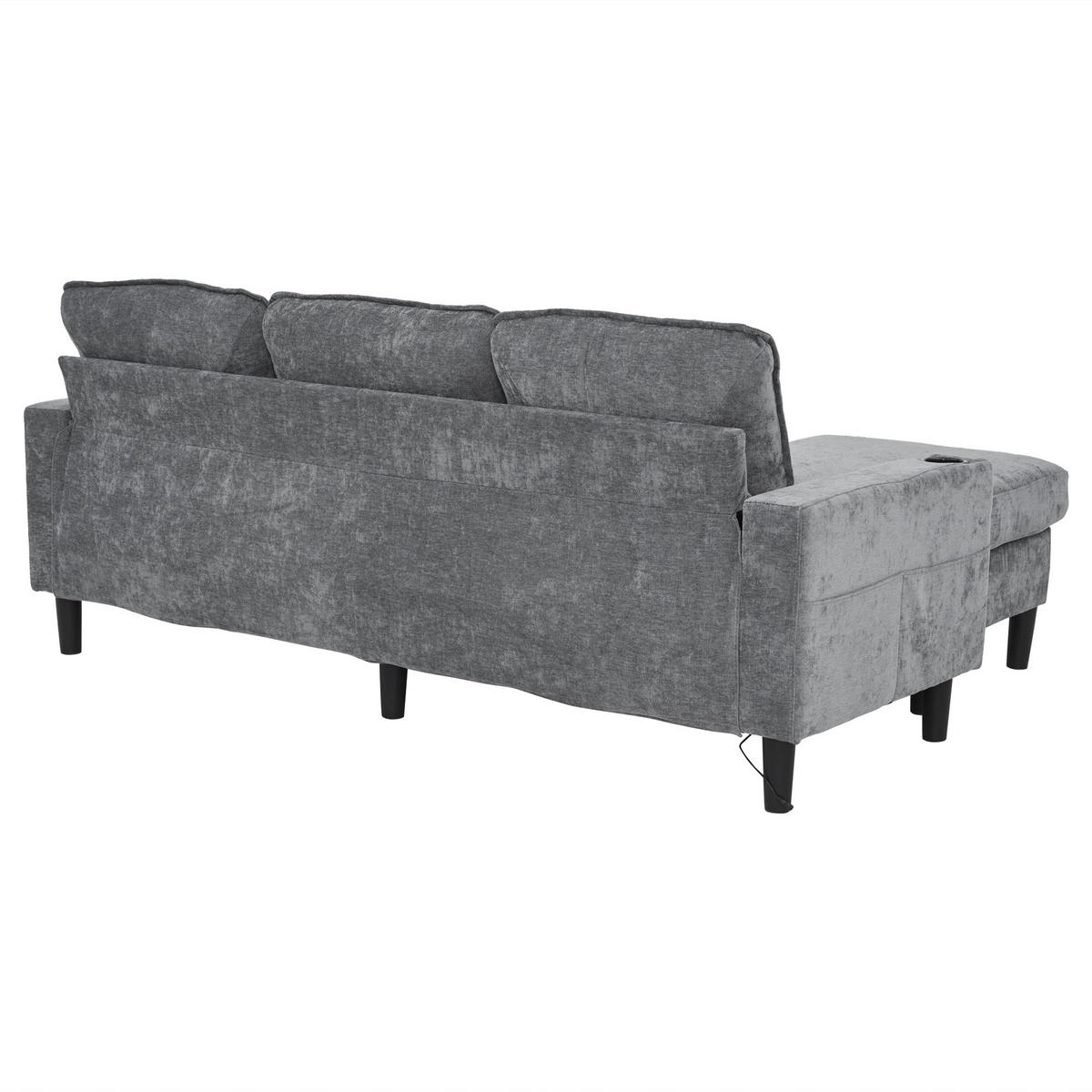 ECKSOFA L-Form Leinen mit USB-Anschluss und Typ-C Getränkehalter 202/137/80 cm Grau - Grau, Textil (137/202cm) - Redom