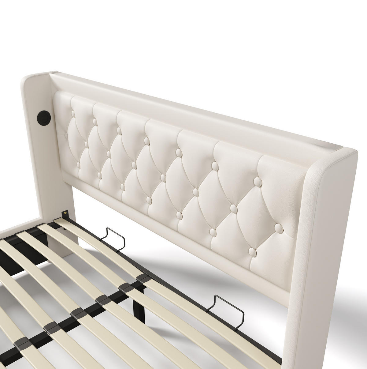 BETT mit Bettkasten USB & LED 180x200 cm PU Weiß - Weiß, Metall (180/200cm) - Meubliv