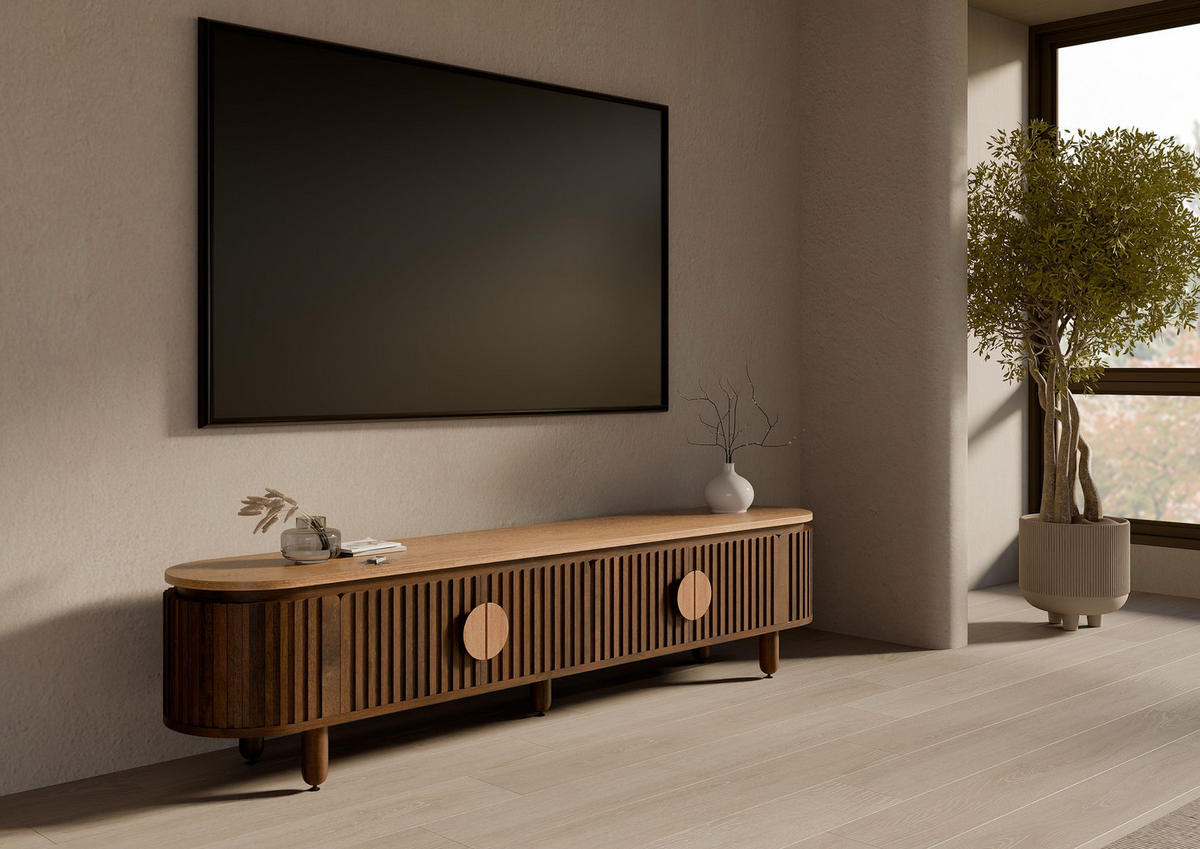 TV-BOARD Mango 220x40x50 braun geölt KYOTO #114 - Braun, Holz (220/50/40cm) - Massivmoebel24
