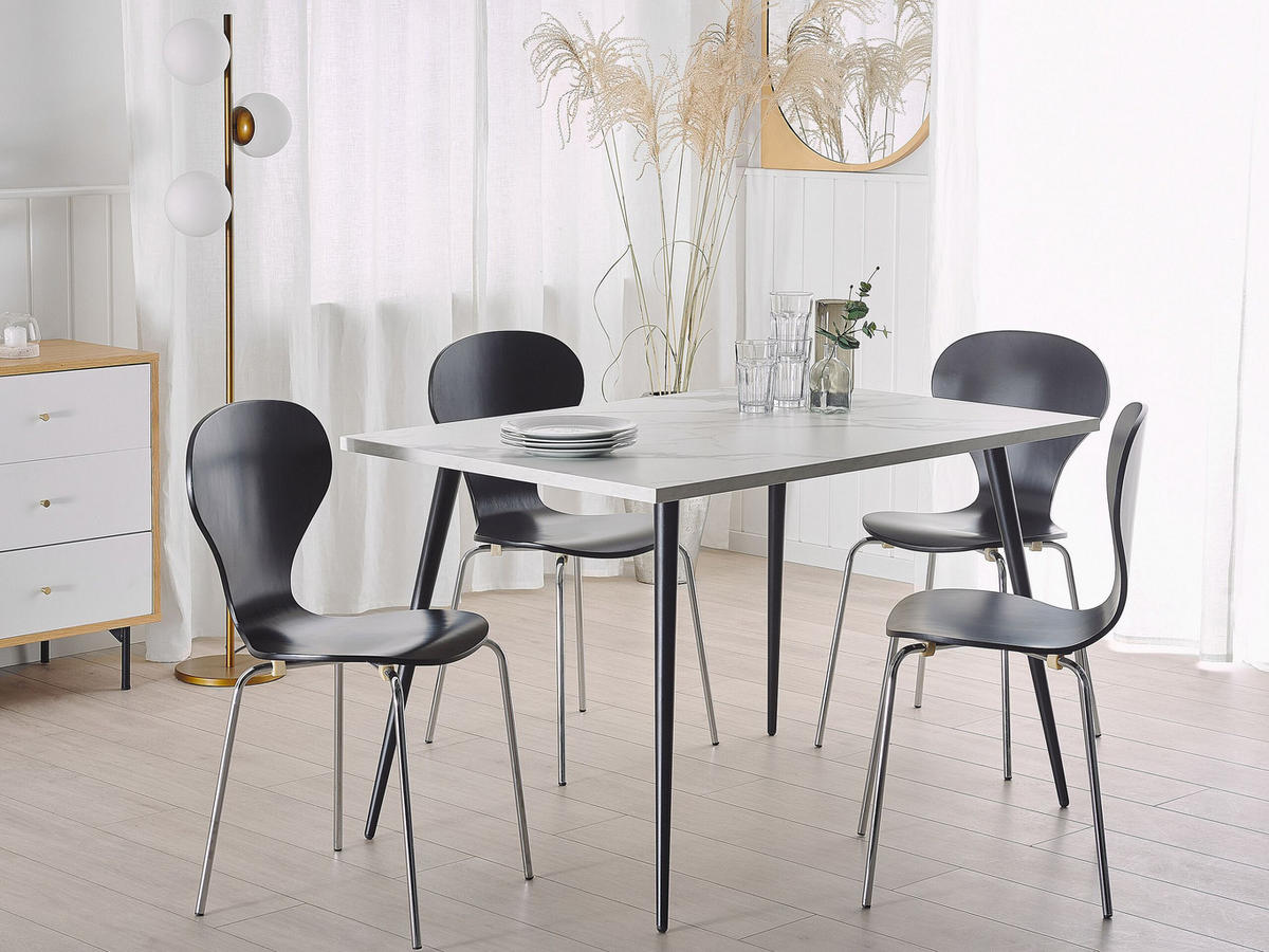 ESSTISCH 120/80/76 cm Weiß schwarz Rechteckig Santiago - Weiß, Holzwerkstoff (120/80/76cm) - Beliani