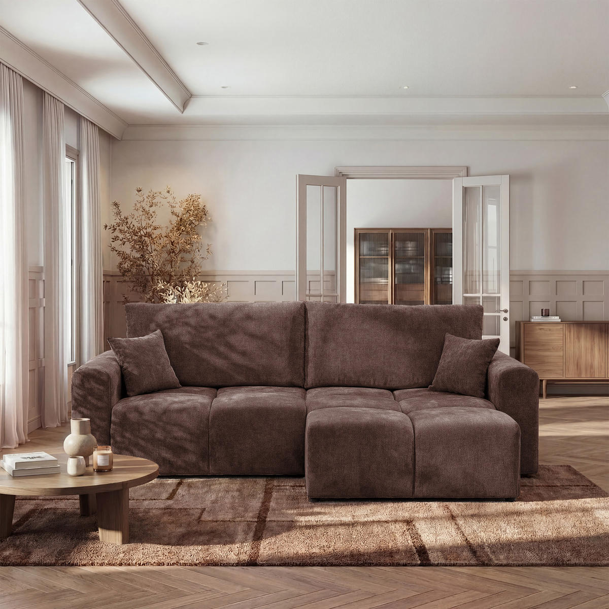 ECKSOFA BALOO mit Schlaffunktion und Bettkasten Braun - Braun, Holzwerkstoff/Kunststoff (250/90/160cm) - Idohome