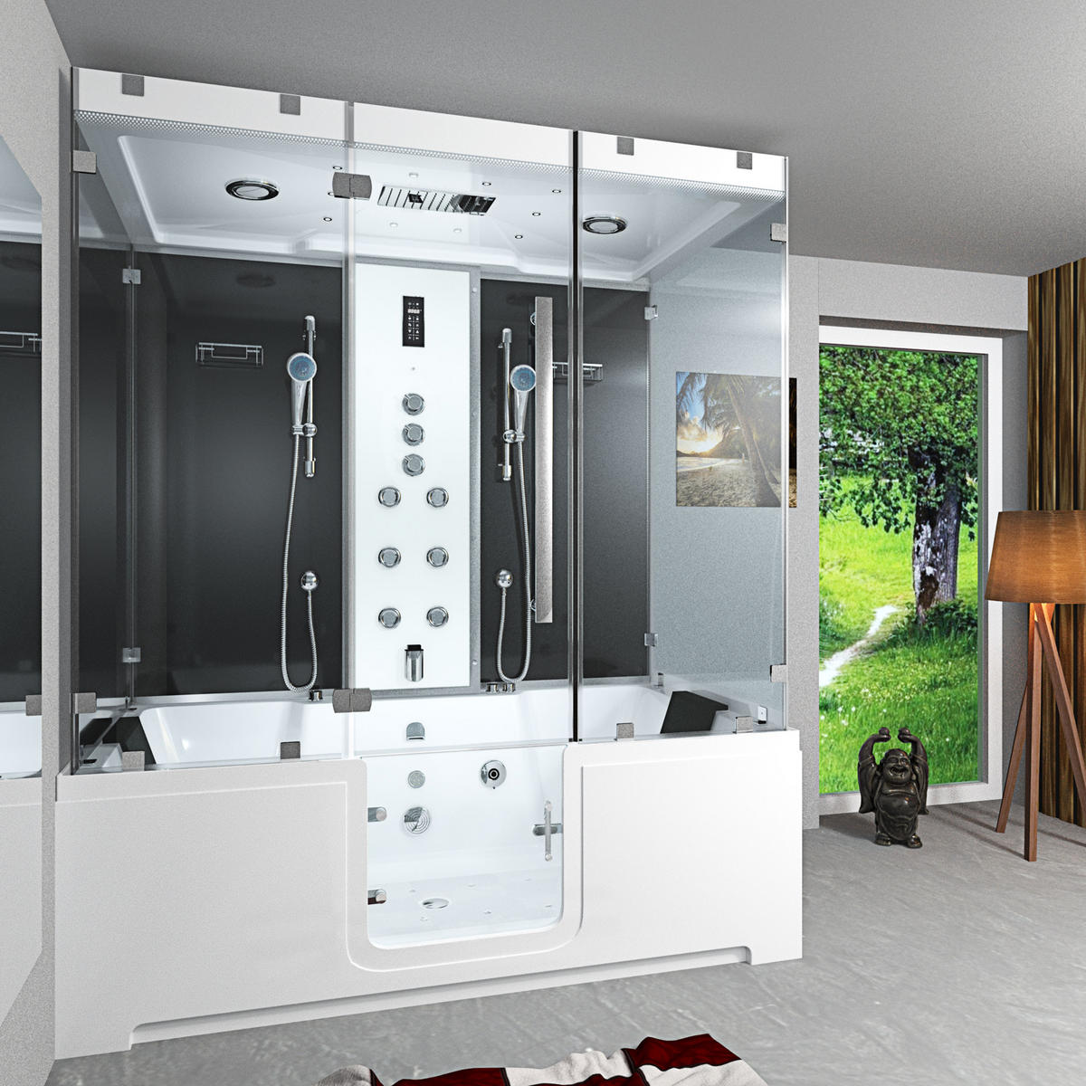 WHIRLPOOL mit Tür Dusche K88-SW-TH-A-SC-EA Duschkabine - Schwarz, Glas/Kunststoff (180/228/100cm) - AcquaVapore by Sandra Jentho