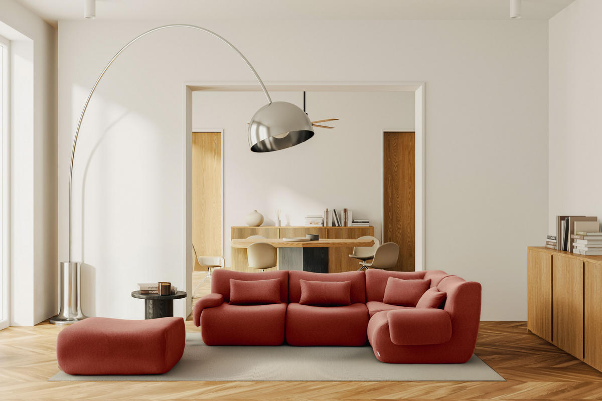 ECKSOFA Bouclé-Stoff Terrakotta-Rot - Terracotta, Textil (269/190cm) - MILYsofa