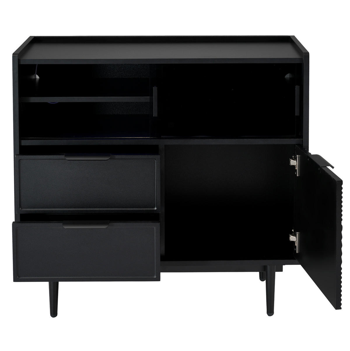 VITRINE 80x35x80 cm Schwarz mit Glasschiebetüren & LED-Lichtleiste - Schwarz, Holzwerkstoff (80/80/35cm) - Modfu