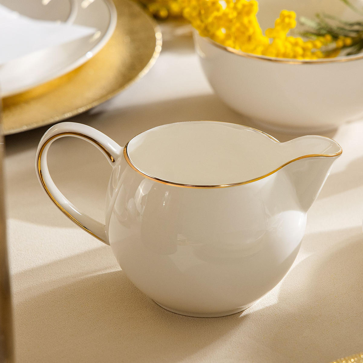 KAFFEESERVICE AD BELLA, 6 Personnen, 20-tlg - Ecru/Goldfarben, Keramik (20/13/20cm) - KONSIMO®
