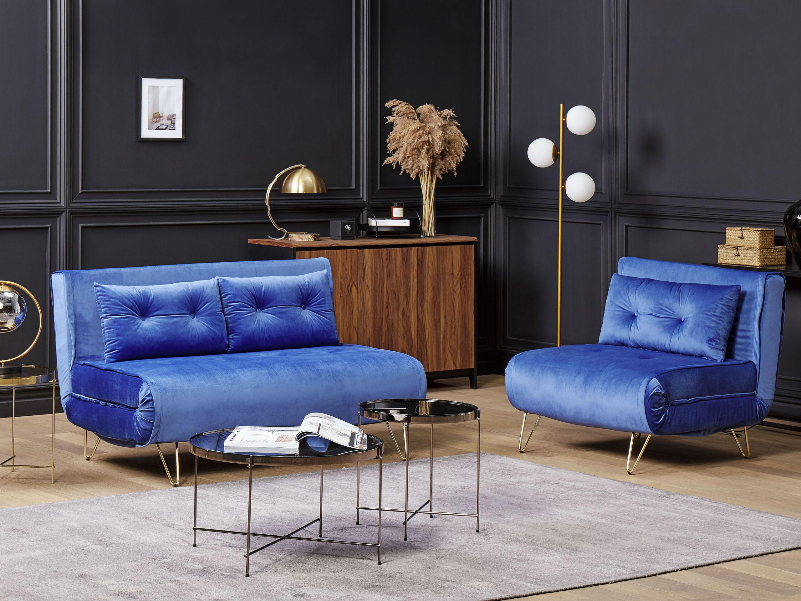 3-SITZER SOFA SET Samtstoff Blau Vestfold - Blau, Textil (130/81/78cm) - Beliani