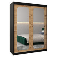 SCHWEBETÜRENSCHRANK 200/150/62 2-türig - Silberfarben/Schwarz, Holz/Kunststoff (150/200/62cm) - Abiks Möbel