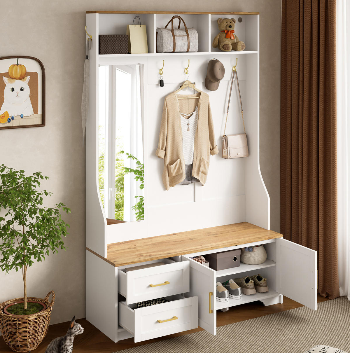 SCHUHSCHRANK aus MDF 120x40x187cm in Weiß mit LED & Spiegel - Weiß, Holzwerkstoff (120/187/40cm) - Modfu