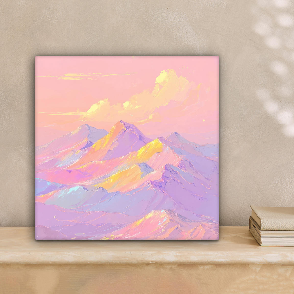 LEINWANDBILD Berggipfel - Wolken - Verträumt Deko Wohnzimmer 20x20 cm - Hellrosa, Textil (20/20cm) - MuchoWow