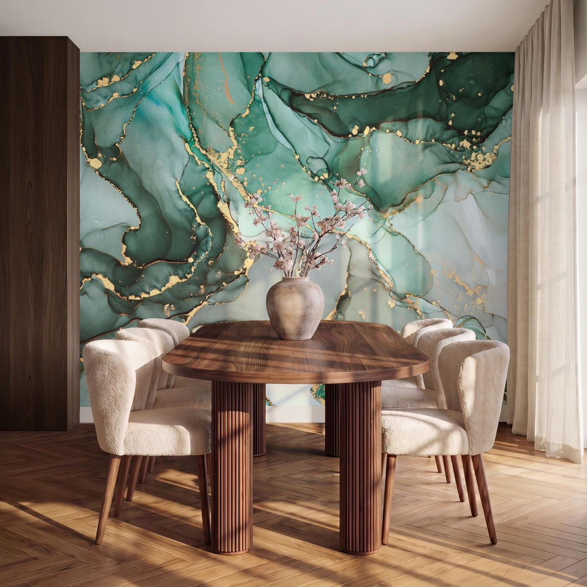 TAPETE - Gold - Marmor - Grün - Luxus - Marmoroptik - Grau - 240x200 cm - Grün, Papier (240/200cm) - OnlyWow