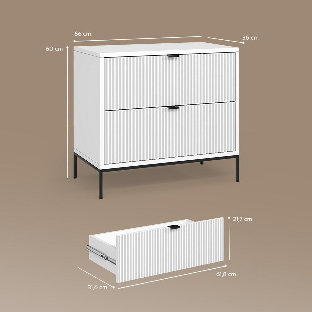 NACHTTISCHE Aterno Weiß 2er Set - Weiß, Holzwerkstoff (66/60/36cm) - Livinity®