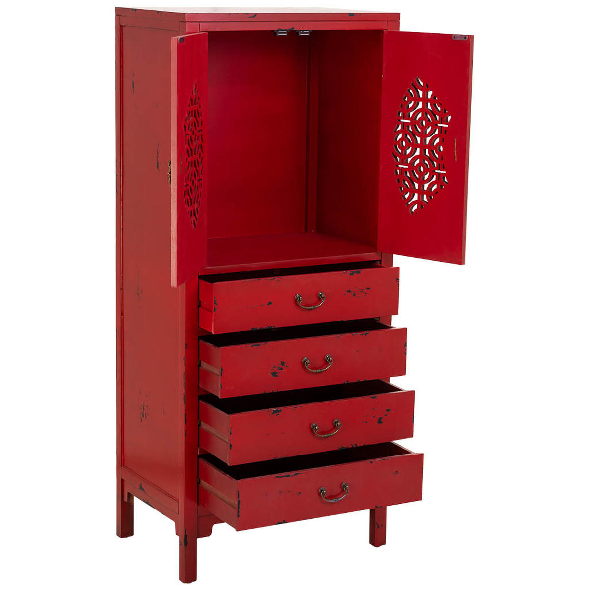 HOLZSCHRANK mit 4 schubladen und 2 türen 60x40x140 cm rot - Rot, Holz (60/140/40cm) - Wanderlust