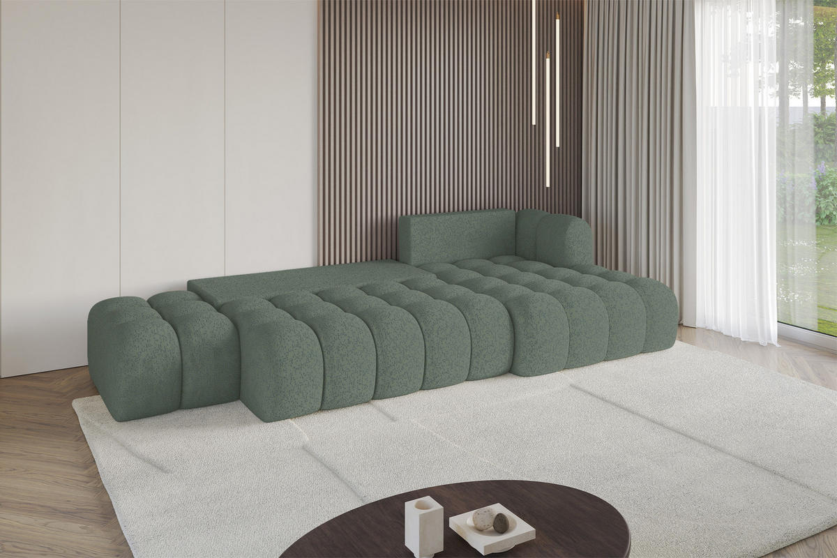 ECKSOFA mit Schlaffunktion Ottomane RECHTS OLEA-L2 321x164x75 Grün Tissu - Waldgrün/Schwarz, Holzwerkstoff/Kunststoff (164/321cm) - ALTDECOR