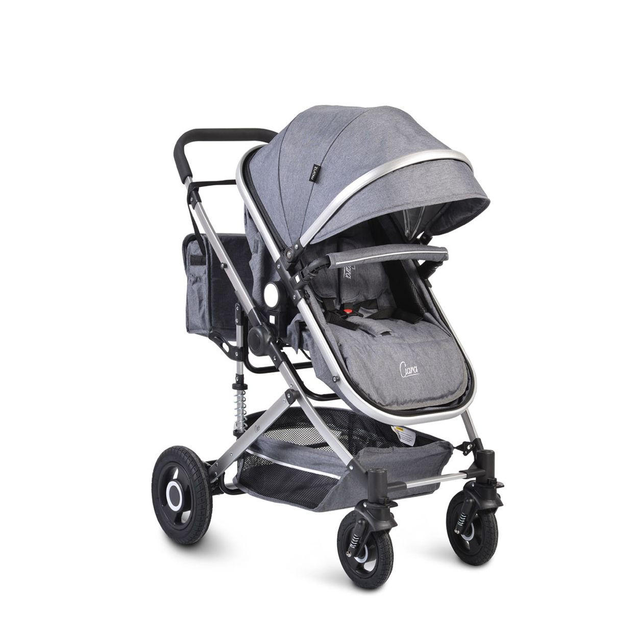 KINDERWAGEN Ciara grau Tragetasche Sportsitz Wickeltasche faltbar Sitz umkehrbar - Grau, Metall (94/63/103cm) - Moni