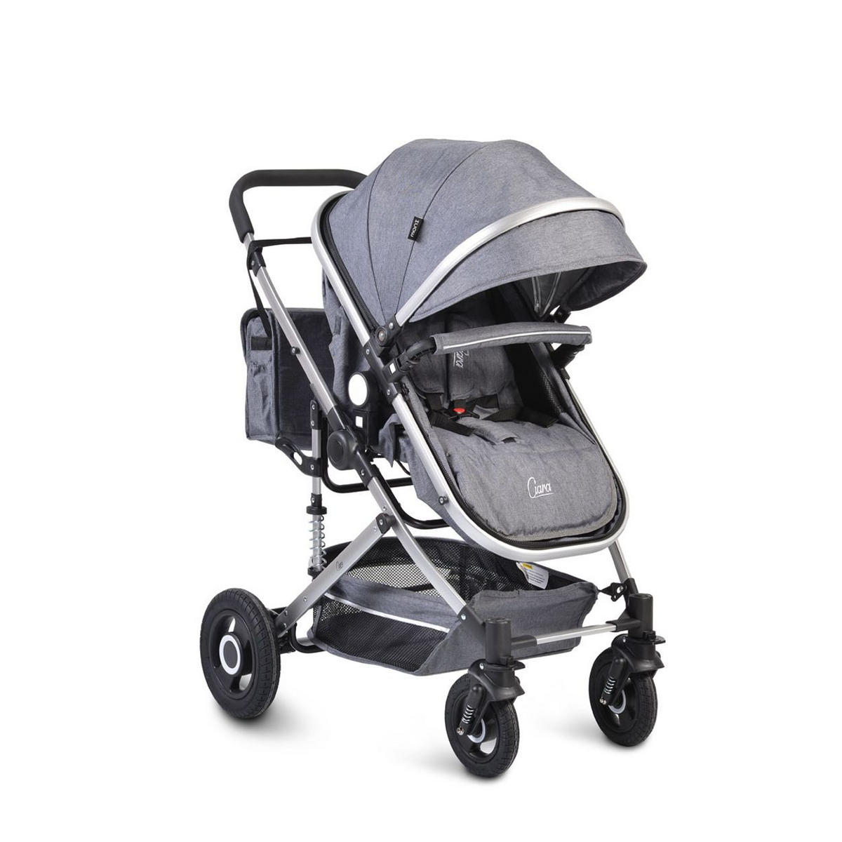 KINDERWAGEN Ciara grau Tragetasche Sportsitz Wickeltasche faltbar Sitz umkehrbar - Grau, Metall (94/63/103cm) - Moni