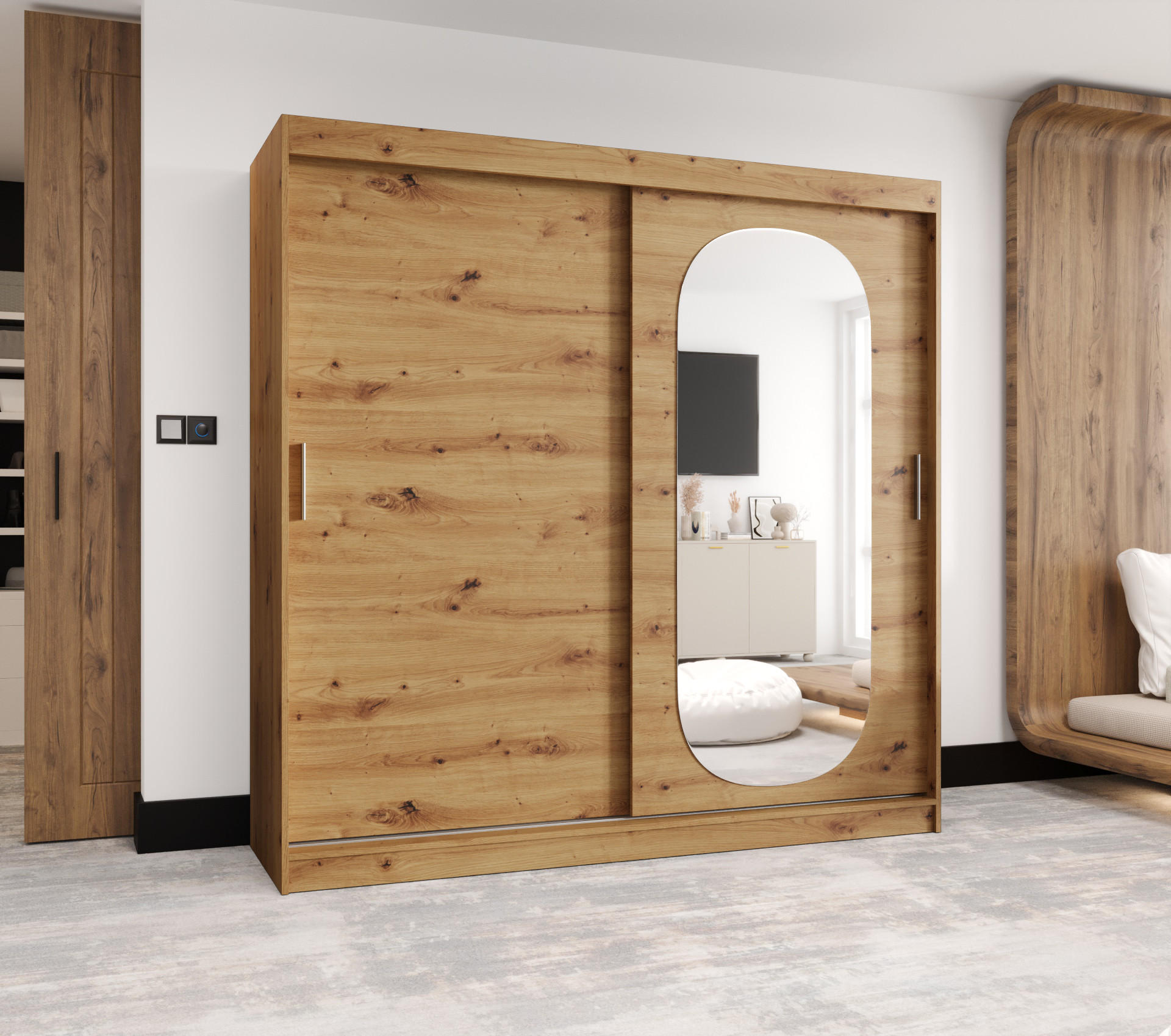 SCHWEBETÜRENSCHRANK 200/200/62 2-türig - Silberfarben/Eiche Artisan, Holz (200/200/62cm) - MÖBEL KRYSPOL