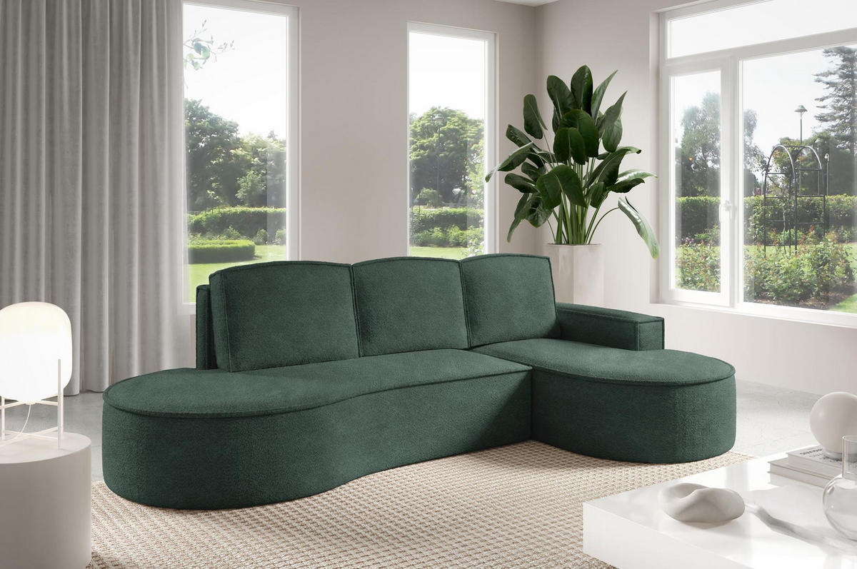 ECKSOFA Flow Grün, mit Schlaffunktion und Kissen in Abriamo Stoff, rechte seite - Grün, Holzwerkstoff/Textil (277/157cm) - Bettso
