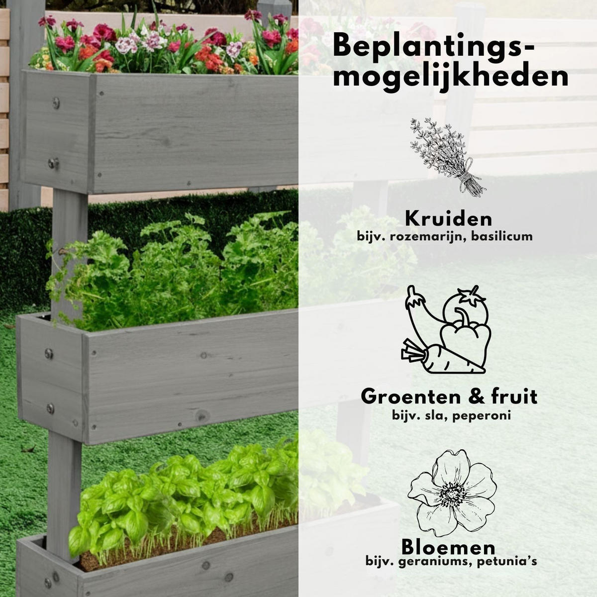 HOCHBEET 3 Etagen Holz Grau 75/30/75 cm - Grau, Holz (30/75/75cm) - Coemo