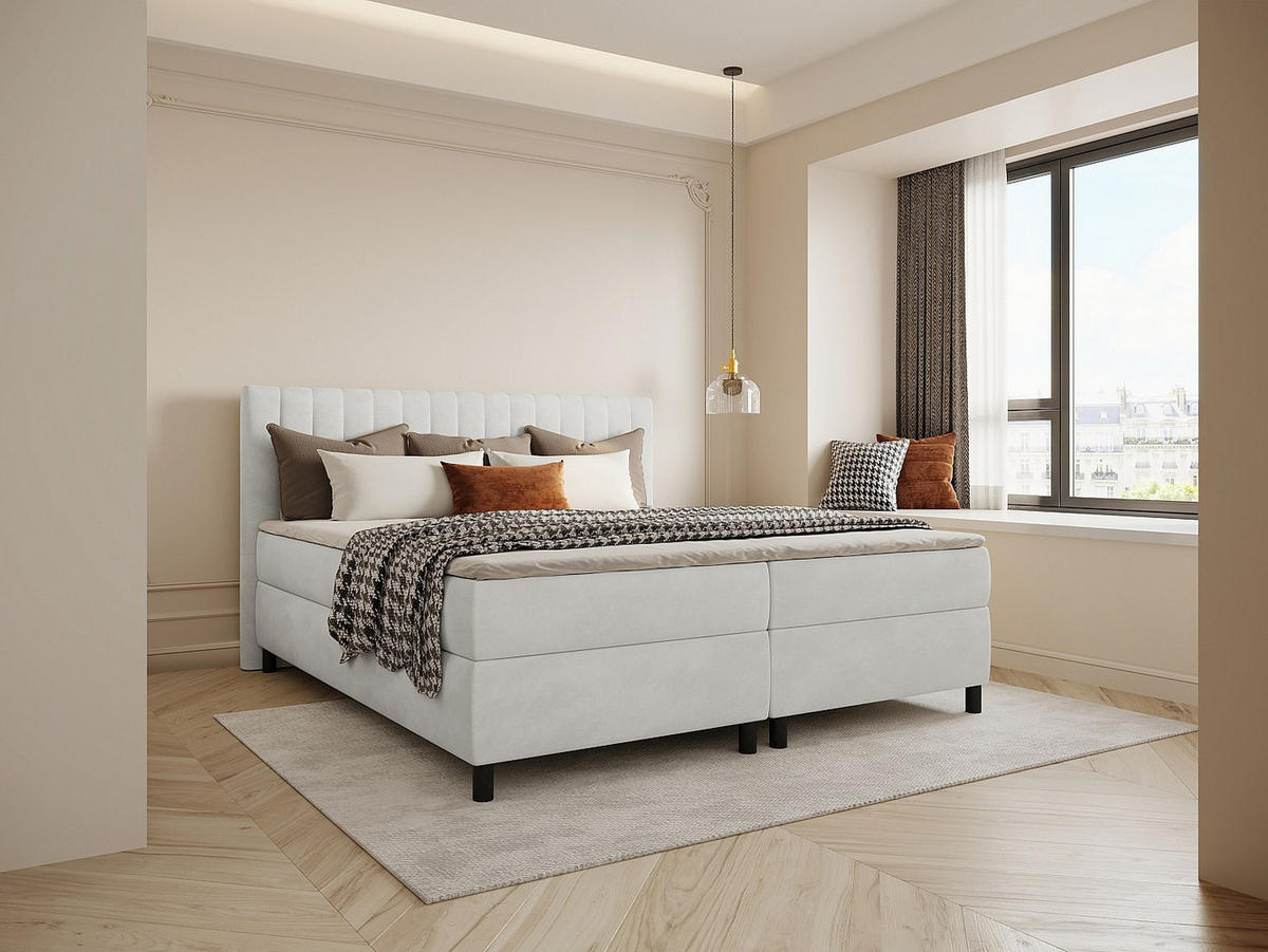 BOXSPRINGBETT - 2 Personen - stoff - hellgrau Donisi - Hellgrau, Textil (90/200cm) - Vente-Unique