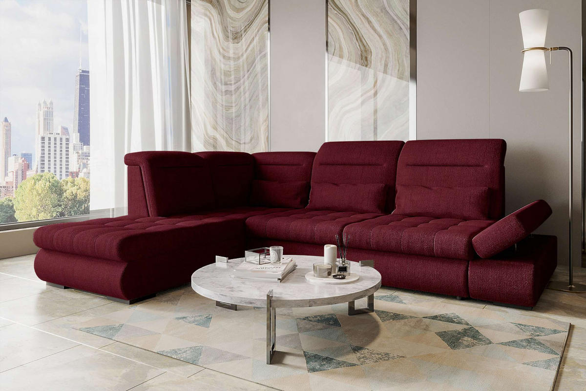 ECKSOFA Toscana Velours inkl. Schlaffunktion - Bordeaux, Textil (227/279cm) - 99rooms