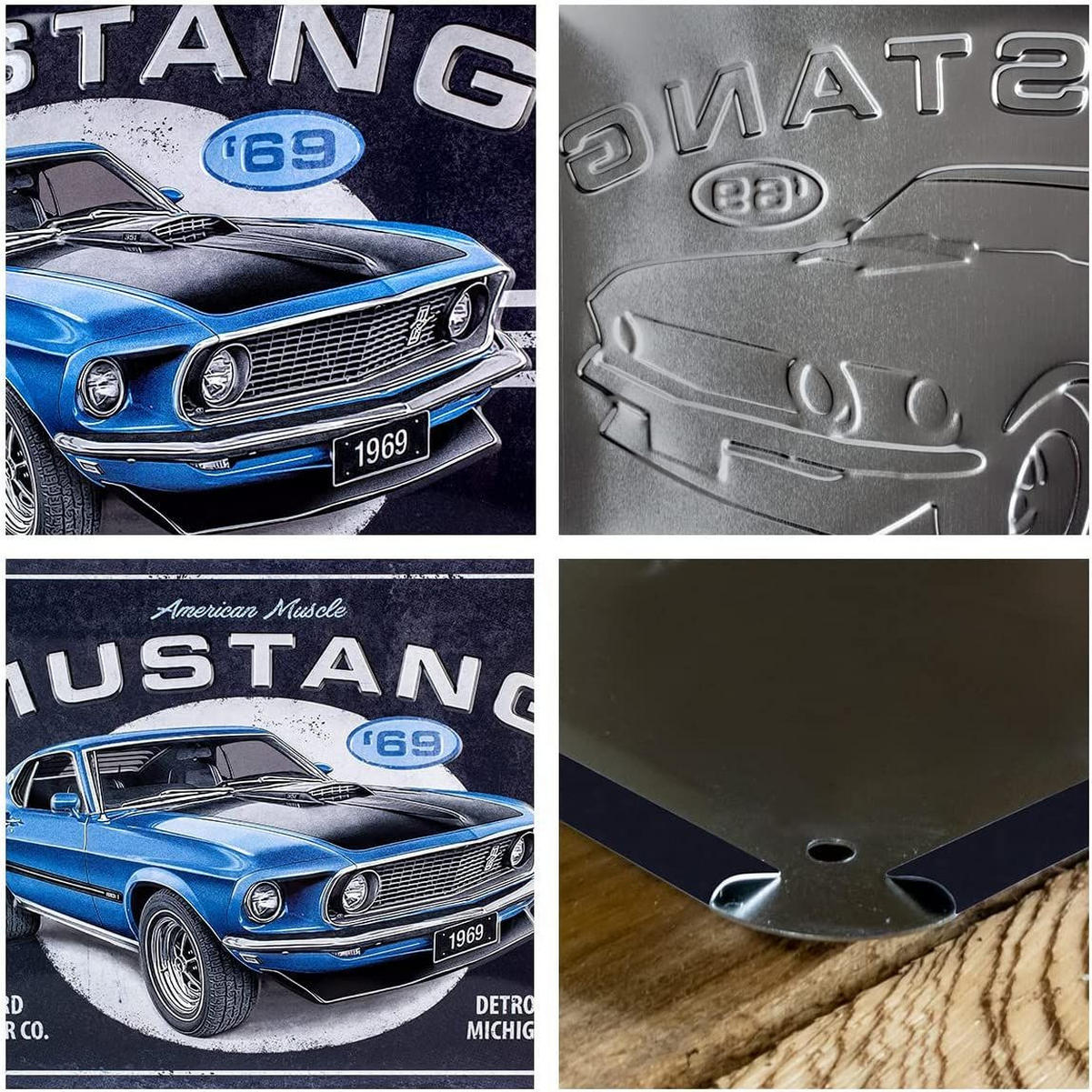 BLECHSCHILD 30/40 cm Ford Mustang Blue ´69 - Multicolor, Metall (40/30/0.2cm) - Nostalgic-Art