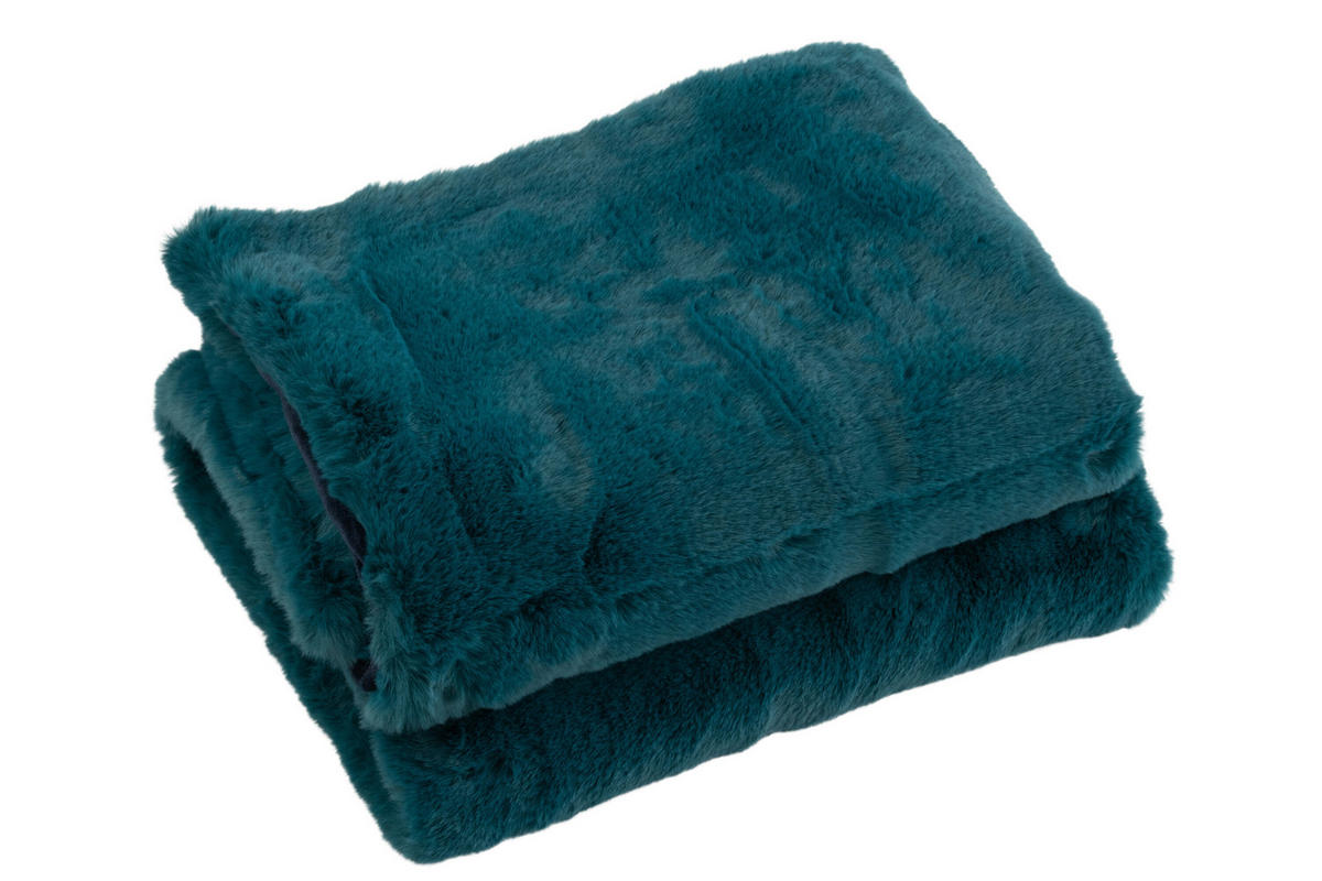 PLAID CUTIE - Pelz - Petrolblau - 180/130/3 cm - Blau, Fell (130/180cm) - J-Line