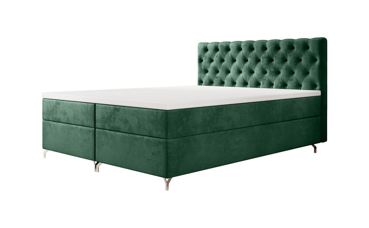 BOXBETT CHESTER 200x200, mit Matratze H3 und Topper, Monolith 37 - Grün, Holz/Textil (200/200cm) - Bedante