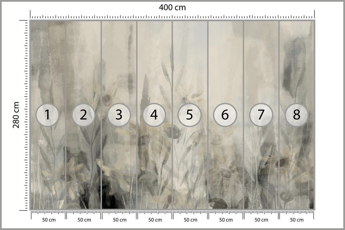 FOTOTAPETE Aquarell Blumen Blätter Abstraktion Vintage 400x280 - Beige/Grau, Papier (400/280cm) - Muralo