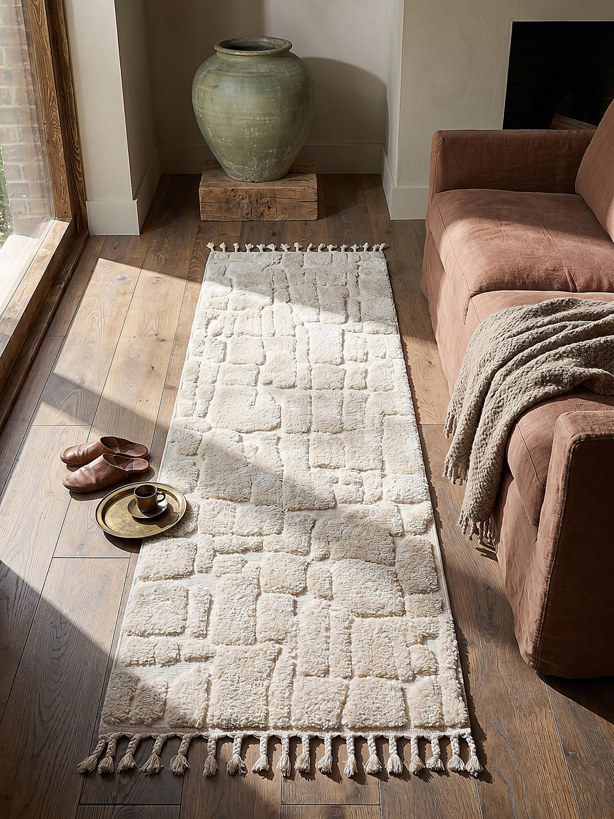 HOCHFLORTEPPICH mit Fransen MARA, geometrisch, Creme, 80 x 300 cm - Beige, Textil (300/80cm) - KADIMA DESIGN