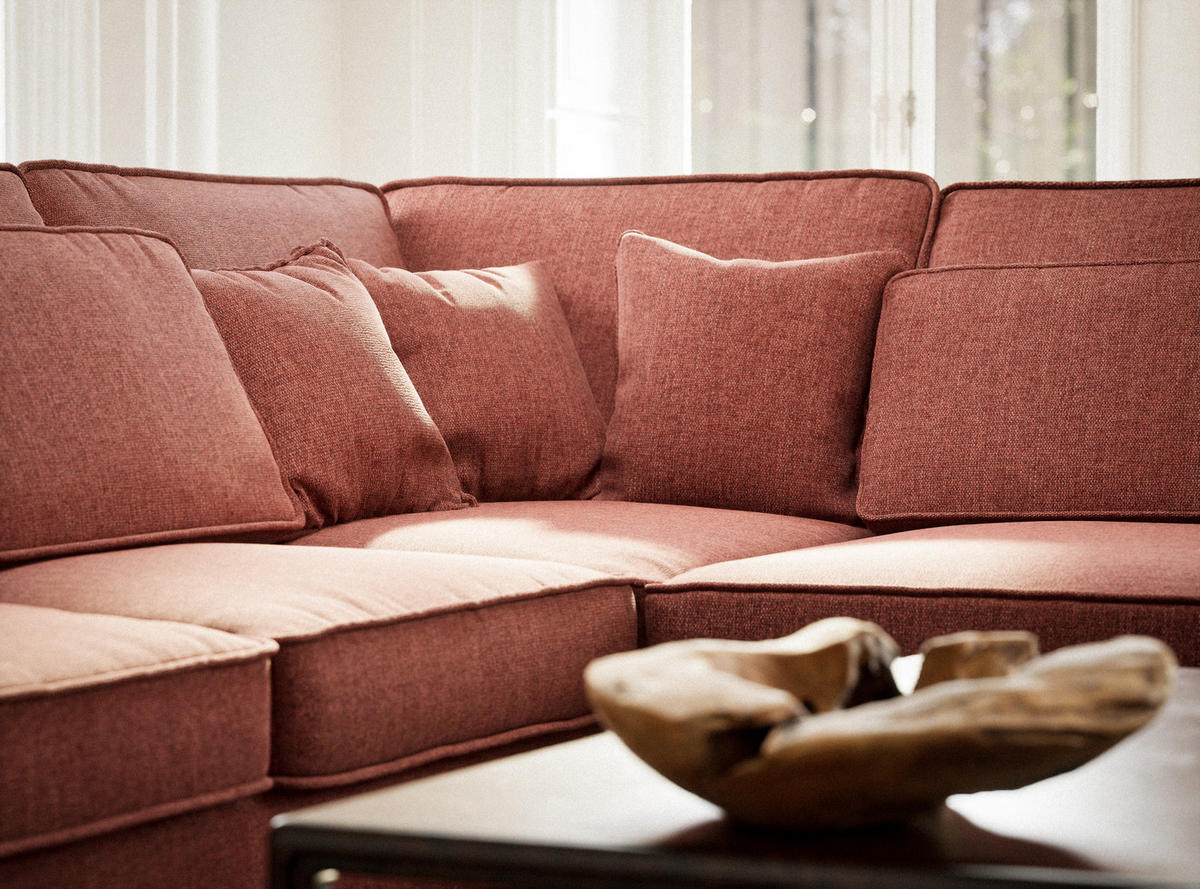 ECKSOFA Kirou Korallenfarbe Webstoff - Rechts Seite - Koralle/Schwarz, Holz/Holzwerkstoff (225/311cm) - Maison de Reve