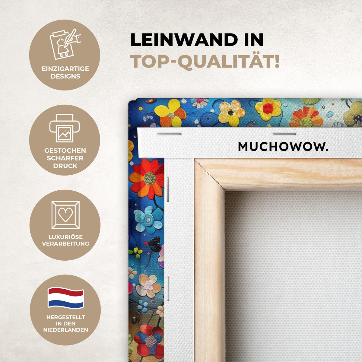 LEINWANDBILD Kunst - Baum des Lebens - Blumen - Hippie 40x30 cm - Dunkelblau, Textil (40/30cm) - MuchoWow