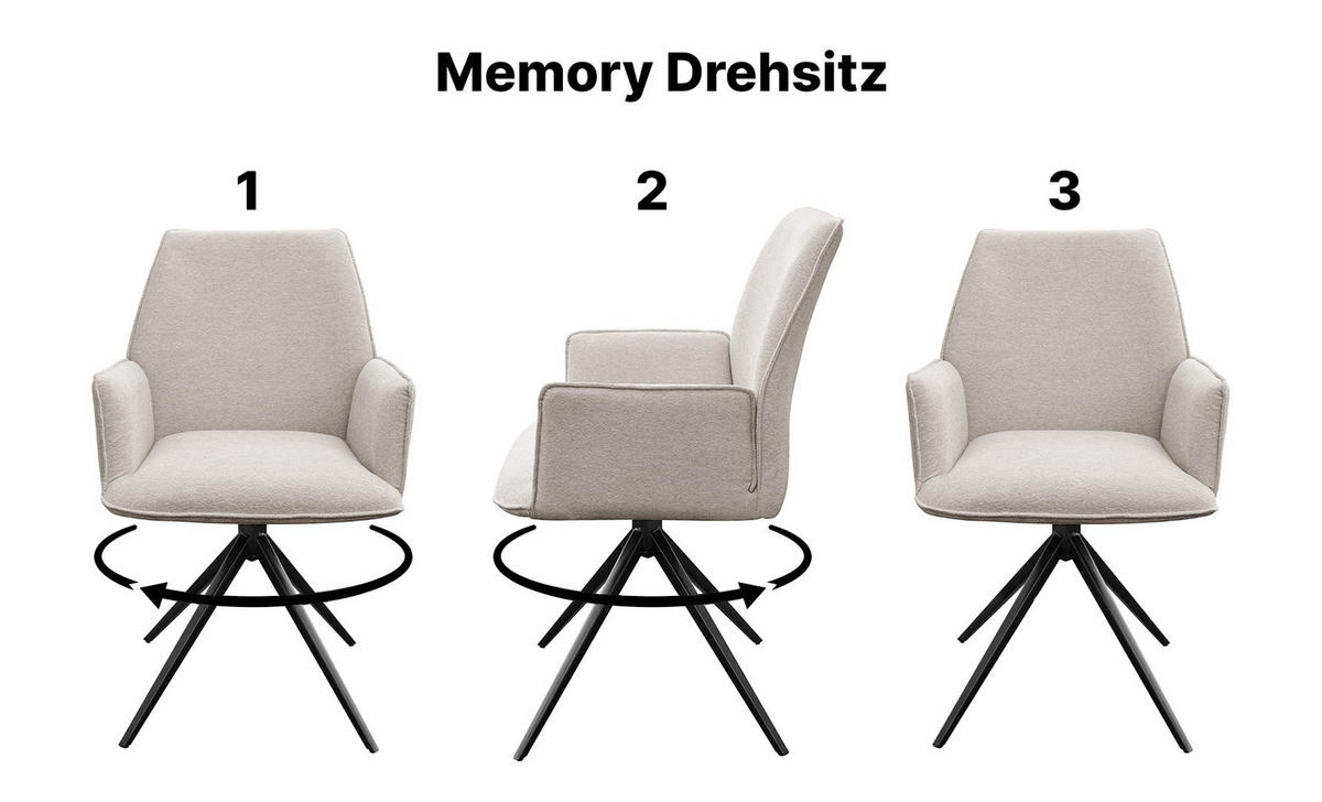 ARMLEHNENSTUHL OPHELIA mit Drehfunktion und Polsterung - Schwarz/Grau, Textil (60/87/64cm) - Lookway